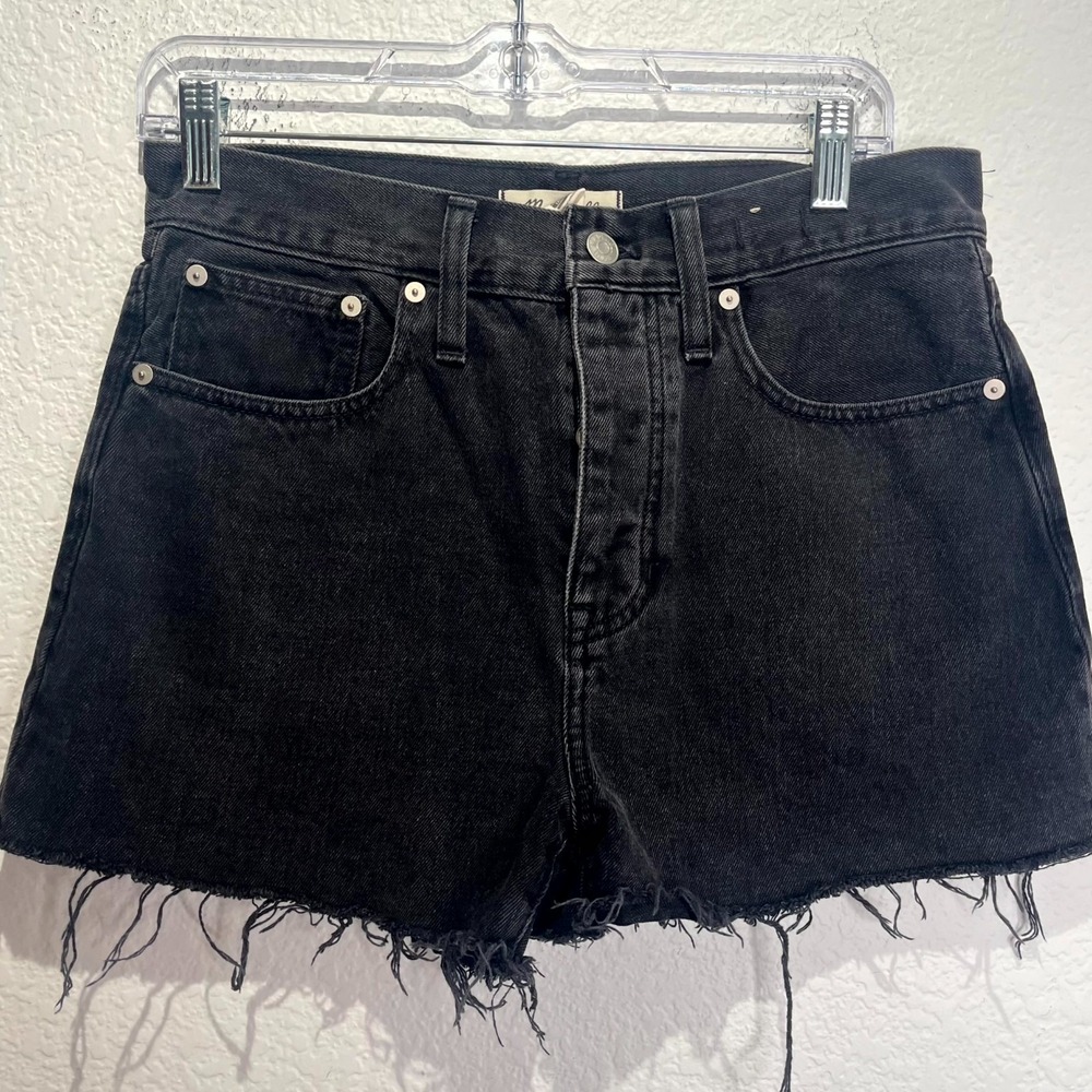 Madewell The‎ Dad Jean Cutoff Shorts Womens 26 Black Denim Dark Wash Raw Hem